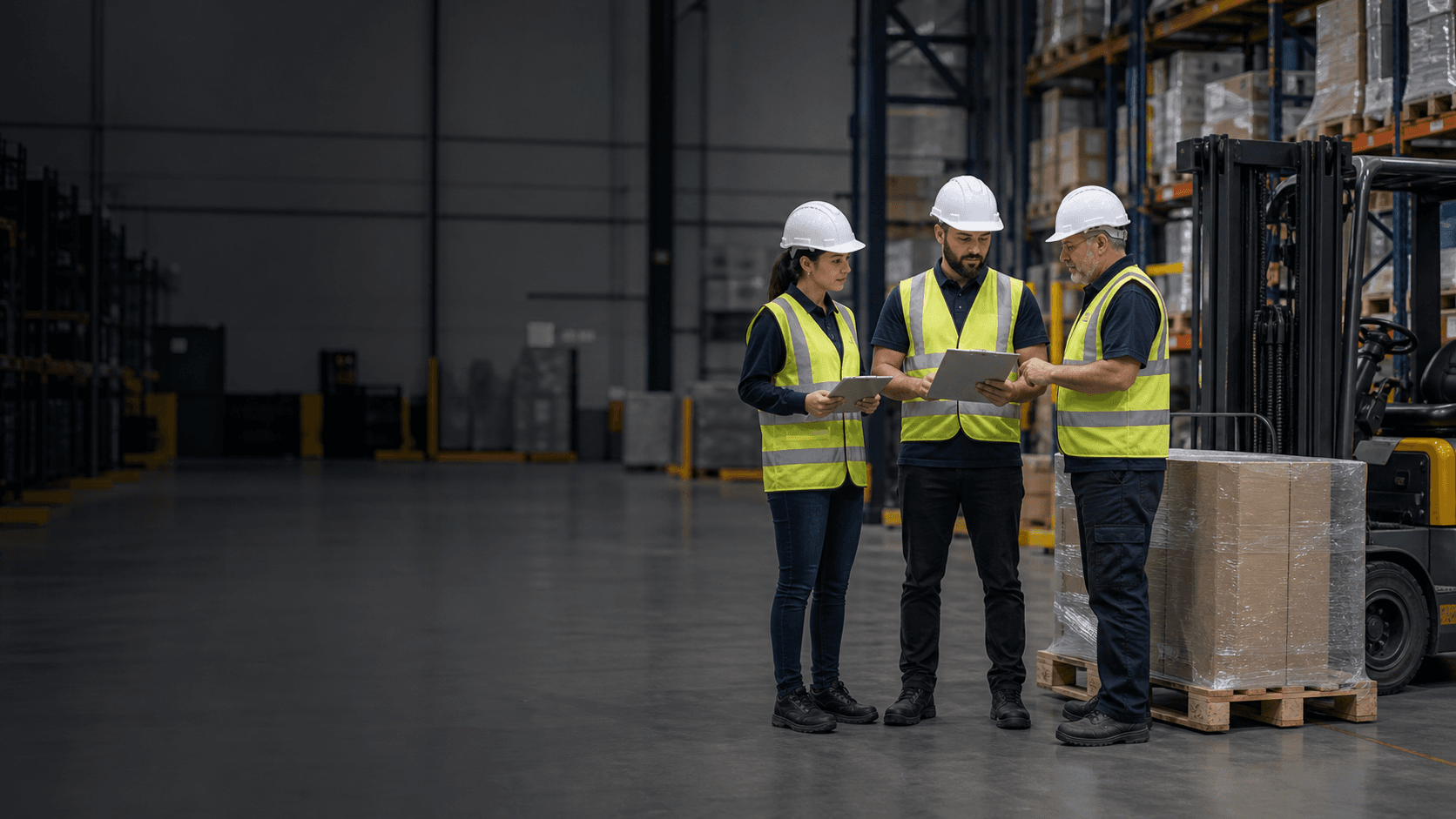 Warehouse team conducting a safety check